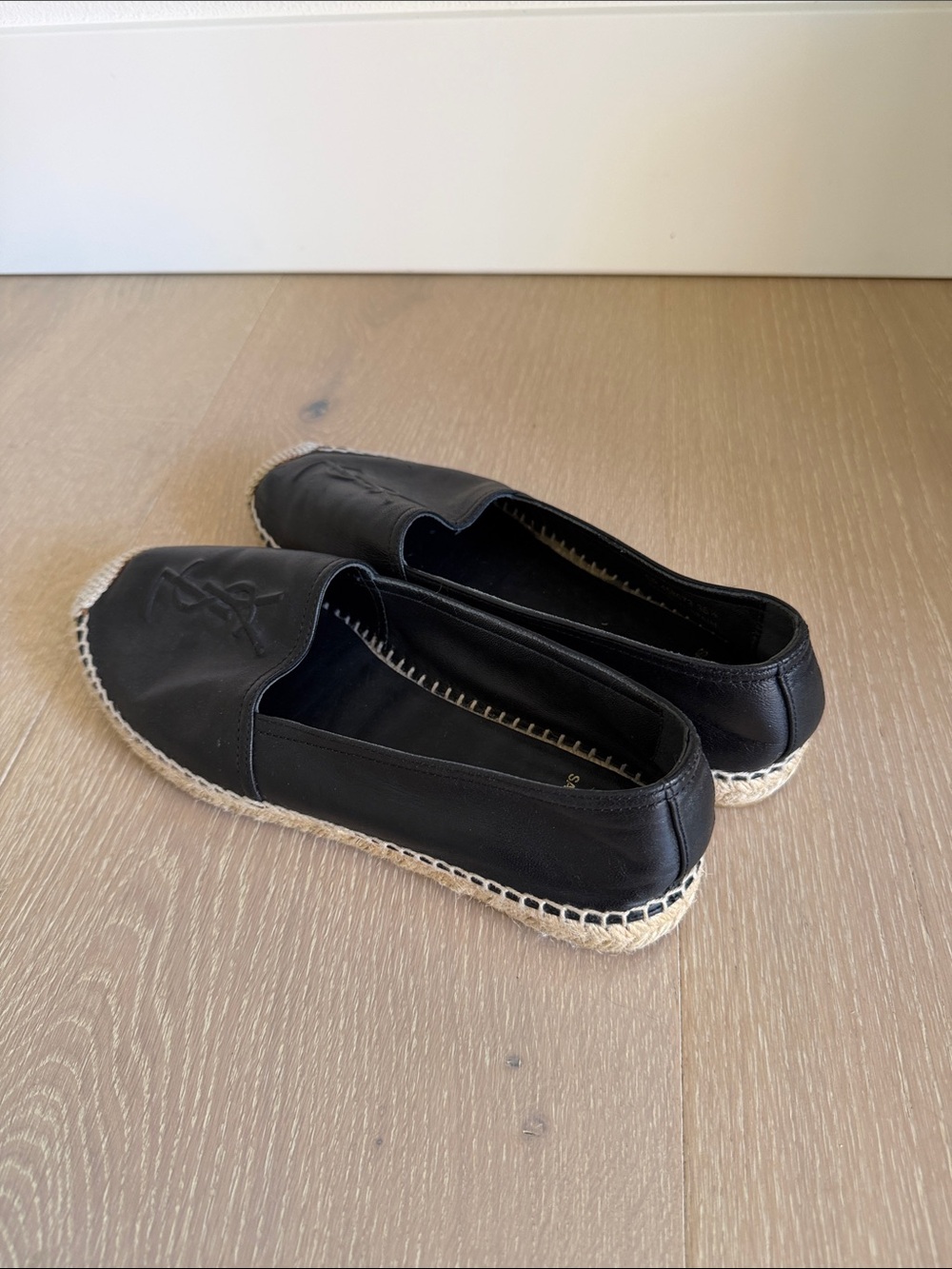Saint Laurent Black Leather Espadrilles with Embossed Logo - Picture 5 of 5